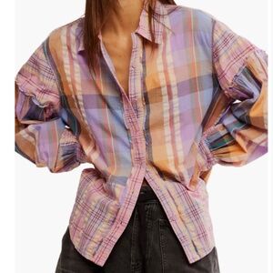 NWT FREE PEOPLE Madras Dreams Button-Up Shirt